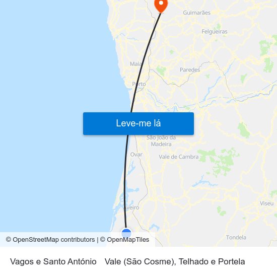 Vagos e Santo António to Vale (São Cosme), Telhado e Portela map