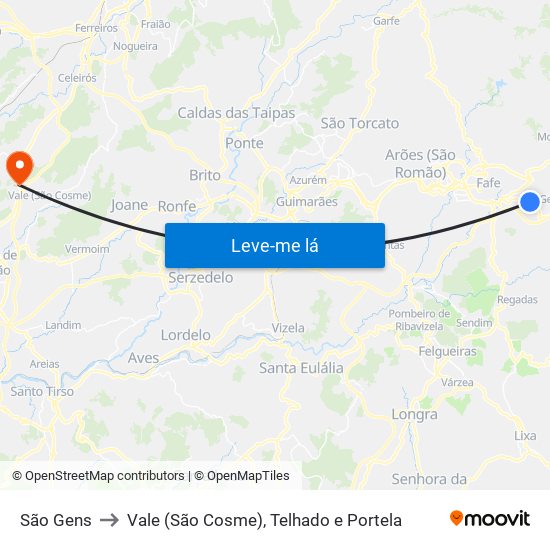 São Gens to Vale (São Cosme), Telhado e Portela map