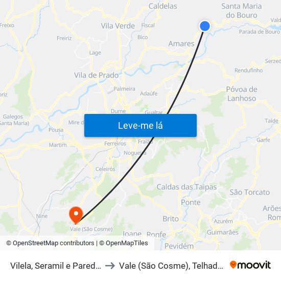 Vilela, Seramil e Paredes Secas to Vale (São Cosme), Telhado e Portela map