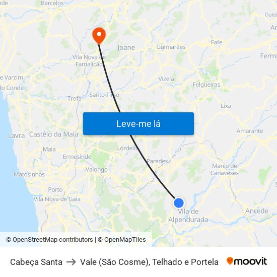 Cabeça Santa to Vale (São Cosme), Telhado e Portela map