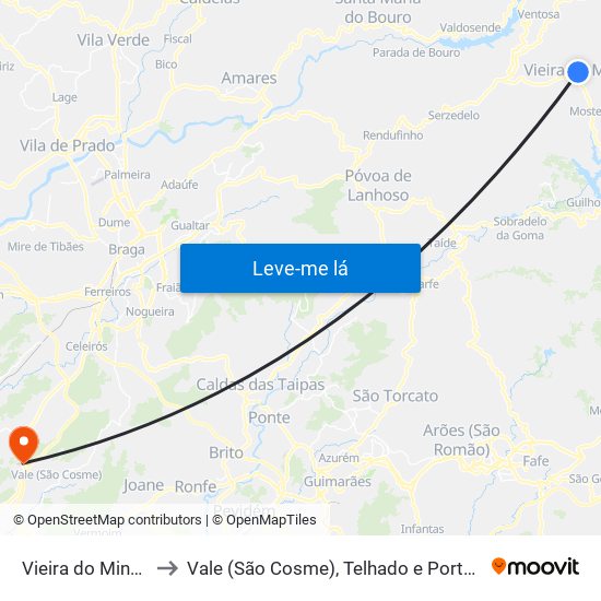 Vieira do Minho to Vale (São Cosme), Telhado e Portela map