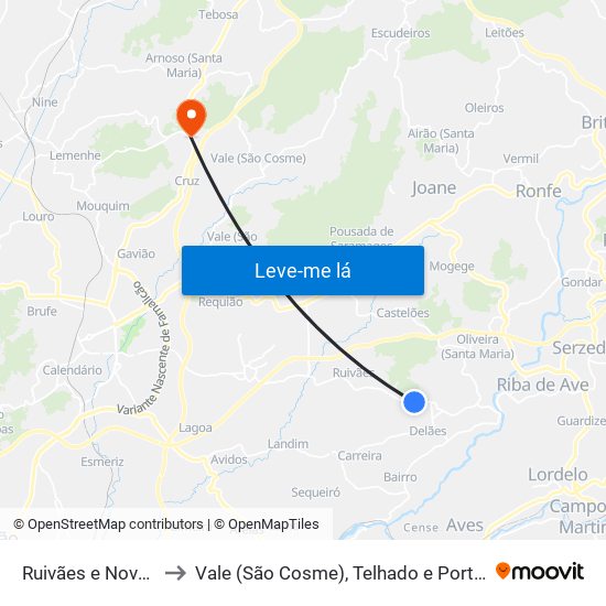 Ruivães e Novais to Vale (São Cosme), Telhado e Portela map