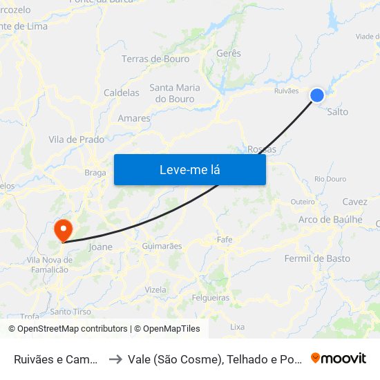 Ruivães e Campos to Vale (São Cosme), Telhado e Portela map