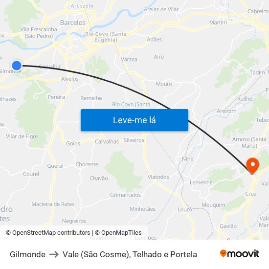 Gilmonde to Vale (São Cosme), Telhado e Portela map