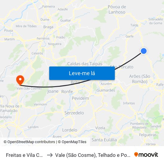 Freitas e Vila Cova to Vale (São Cosme), Telhado e Portela map