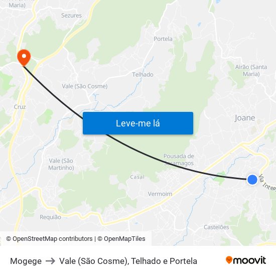 Mogege to Vale (São Cosme), Telhado e Portela map