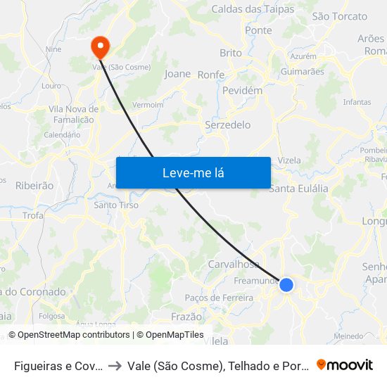 Figueiras e Covas to Vale (São Cosme), Telhado e Portela map
