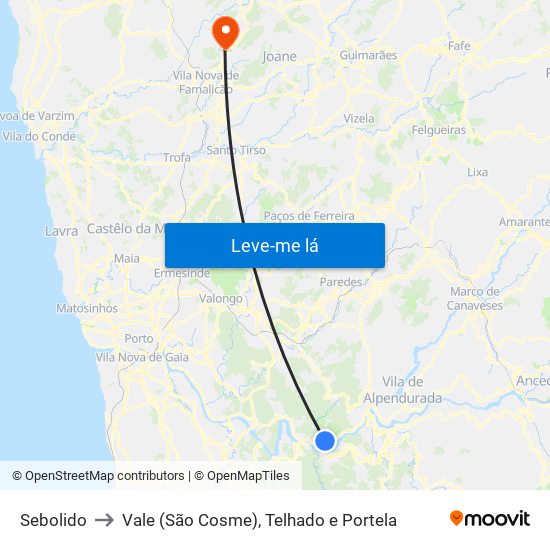 Sebolido to Vale (São Cosme), Telhado e Portela map