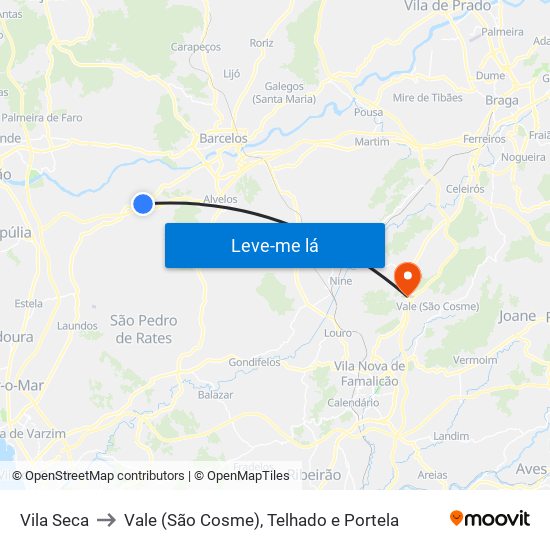 Vila Seca to Vale (São Cosme), Telhado e Portela map