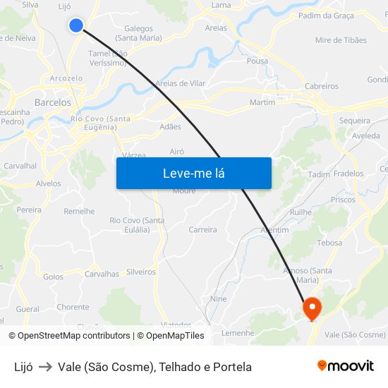 Lijó to Vale (São Cosme), Telhado e Portela map
