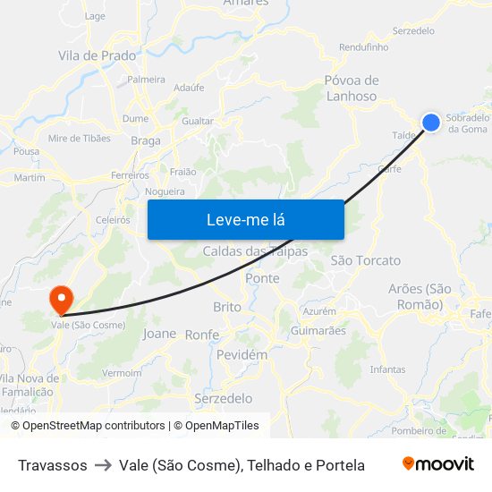Travassos to Vale (São Cosme), Telhado e Portela map