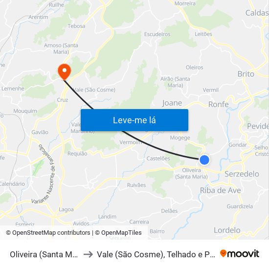 Oliveira (Santa Maria) to Vale (São Cosme), Telhado e Portela map
