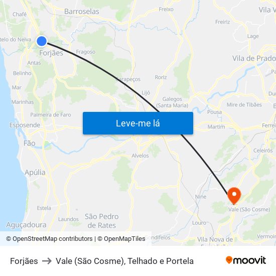 Forjães to Vale (São Cosme), Telhado e Portela map