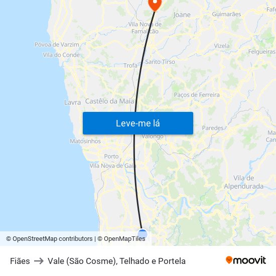 Fiães to Vale (São Cosme), Telhado e Portela map