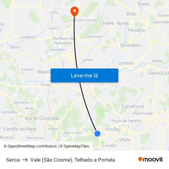 Seroa to Vale (São Cosme), Telhado e Portela map