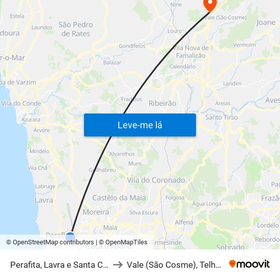 Perafita, Lavra e Santa Cruz do Bispo to Vale (São Cosme), Telhado e Portela map