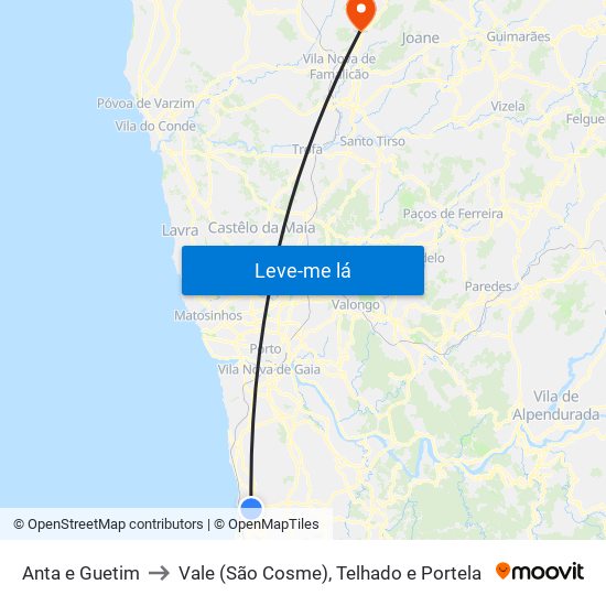 Anta e Guetim to Vale (São Cosme), Telhado e Portela map