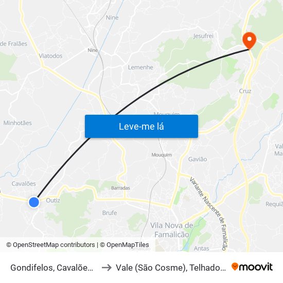 Gondifelos, Cavalões e Outiz to Vale (São Cosme), Telhado e Portela map