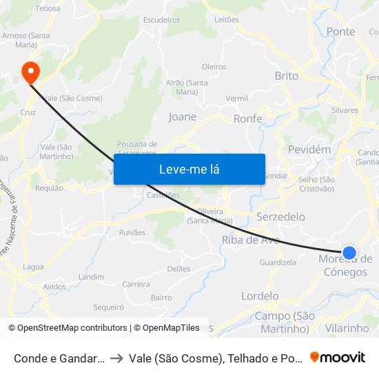 Conde e Gandarela to Vale (São Cosme), Telhado e Portela map