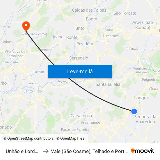 Unhão e Lordelo to Vale (São Cosme), Telhado e Portela map