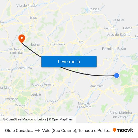 Olo e Canadelo to Vale (São Cosme), Telhado e Portela map