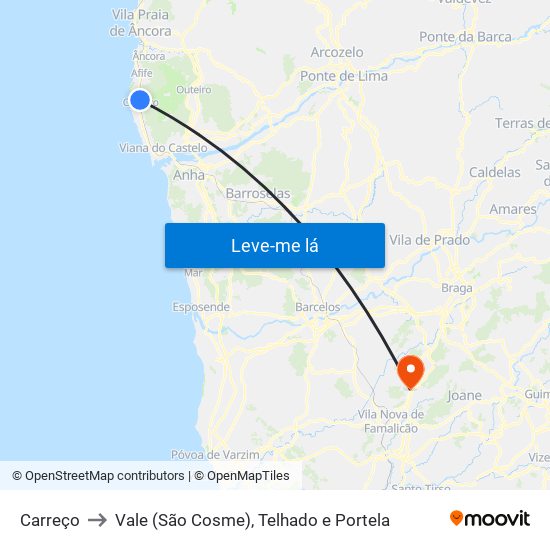 Carreço to Vale (São Cosme), Telhado e Portela map