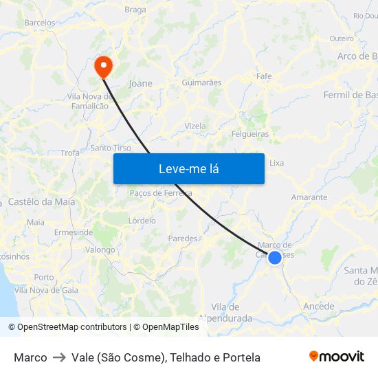 Marco to Vale (São Cosme), Telhado e Portela map