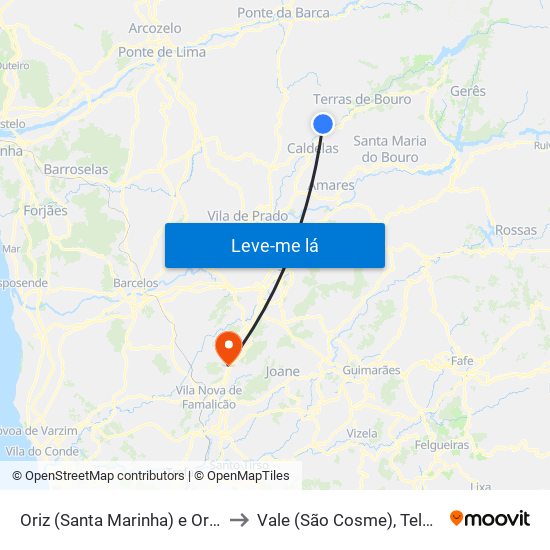 Oriz (Santa Marinha) e Oriz (São Miguel) to Vale (São Cosme), Telhado e Portela map