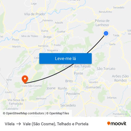 Vilela to Vale (São Cosme), Telhado e Portela map