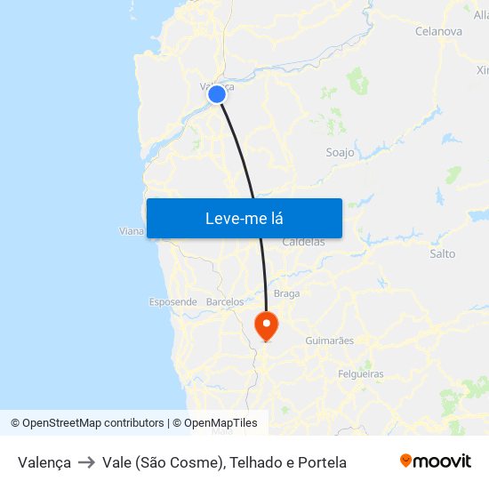 Valença to Vale (São Cosme), Telhado e Portela map