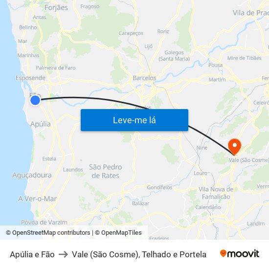 Apúlia e Fão to Vale (São Cosme), Telhado e Portela map