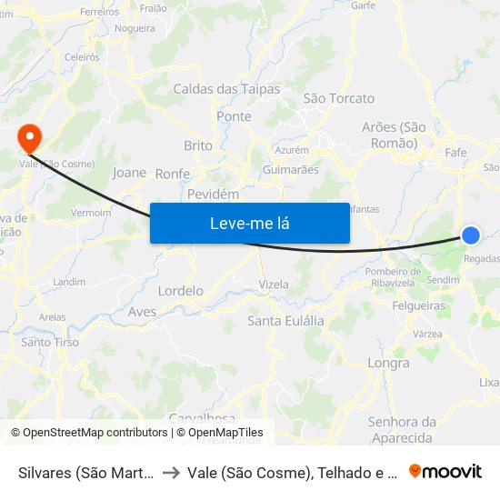 Silvares (São Martinho) to Vale (São Cosme), Telhado e Portela map