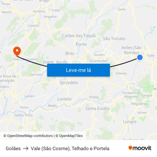 Golães to Vale (São Cosme), Telhado e Portela map