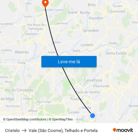 Cristelo to Vale (São Cosme), Telhado e Portela map