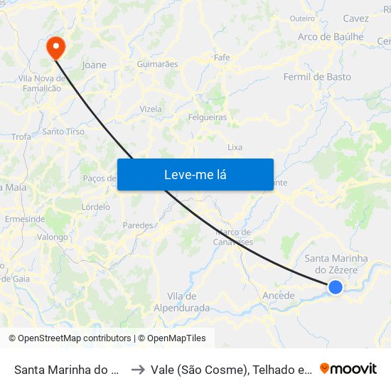 Santa Marinha do Zêzere to Vale (São Cosme), Telhado e Portela map