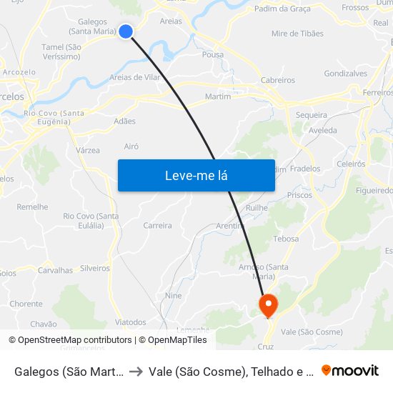 Galegos (São Martinho) to Vale (São Cosme), Telhado e Portela map