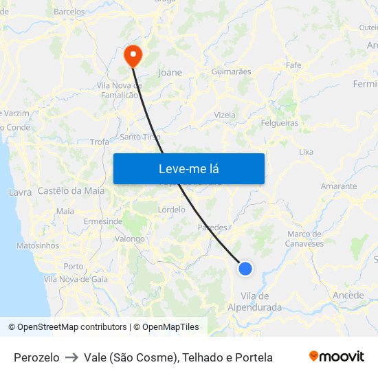 Perozelo to Vale (São Cosme), Telhado e Portela map