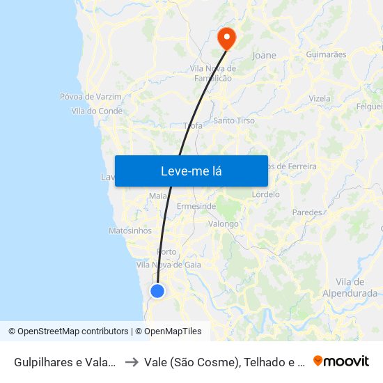 Gulpilhares e Valadares to Vale (São Cosme), Telhado e Portela map