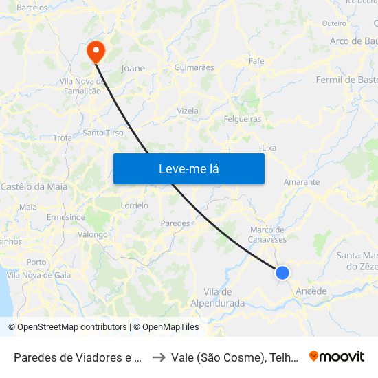 Paredes de Viadores e Manhuncelos to Vale (São Cosme), Telhado e Portela map