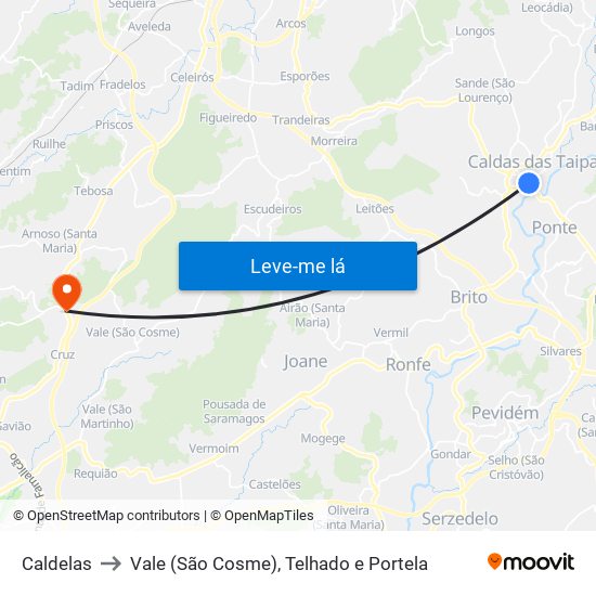 Caldelas to Vale (São Cosme), Telhado e Portela map
