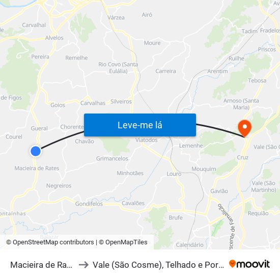 Macieira de Rates to Vale (São Cosme), Telhado e Portela map