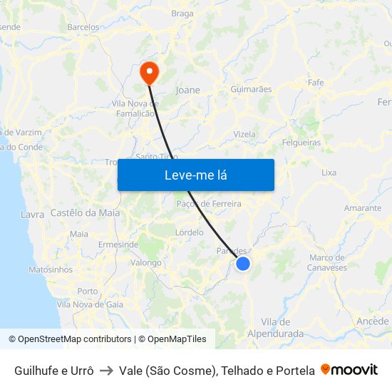 Guilhufe e Urrô to Vale (São Cosme), Telhado e Portela map