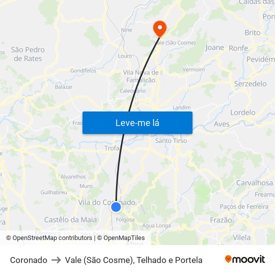 Coronado to Vale (São Cosme), Telhado e Portela map