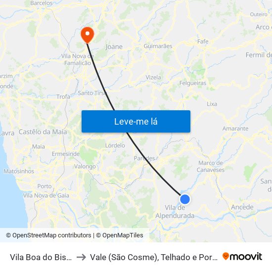 Vila Boa do Bispo to Vale (São Cosme), Telhado e Portela map