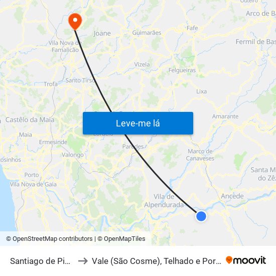 Santiago de Piães to Vale (São Cosme), Telhado e Portela map