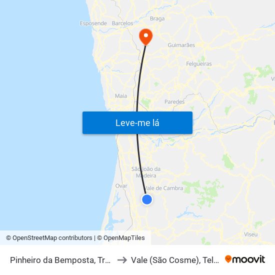 Pinheiro da Bemposta, Travanca e Palmaz to Vale (São Cosme), Telhado e Portela map