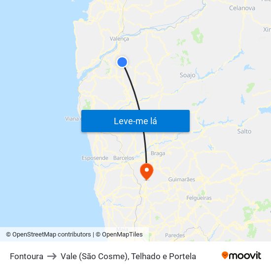 Fontoura to Vale (São Cosme), Telhado e Portela map