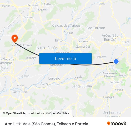 Armil to Vale (São Cosme), Telhado e Portela map