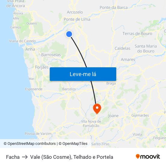 Facha to Vale (São Cosme), Telhado e Portela map