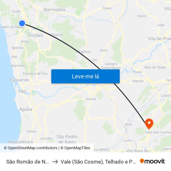 São Romão de Neiva to Vale (São Cosme), Telhado e Portela map